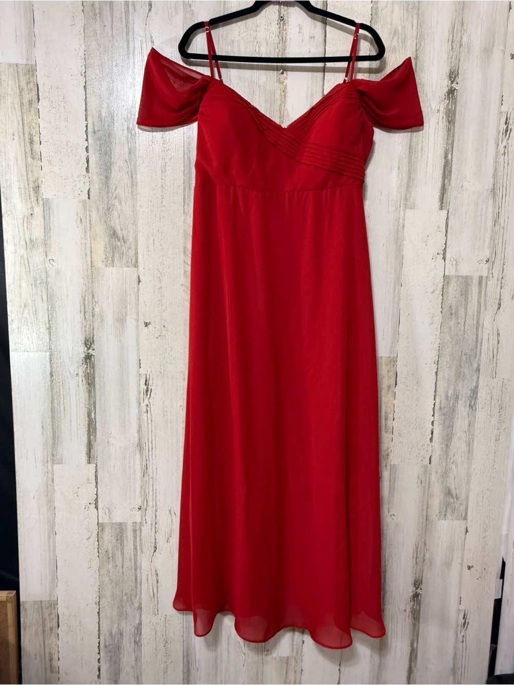 Birdy Grey Red Off-Shoulder Formal Maxi Dress with Straps